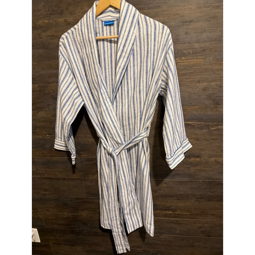 Pottery Barn Mark Sikes Blue White Striped Linen Cotton Robe XS/S 3456102